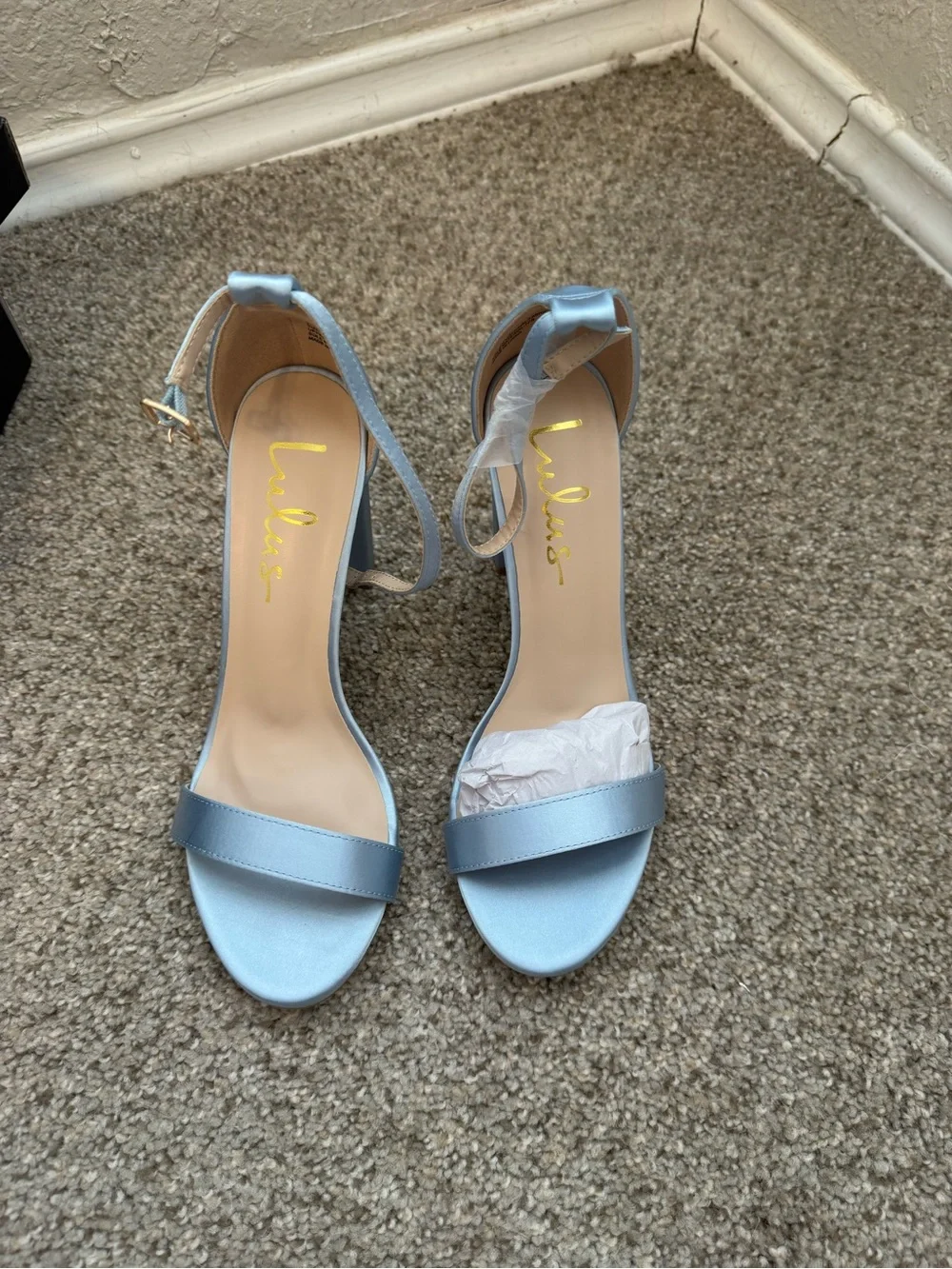 Lulus Taylor Baby Blue Satin Ankle Strap Heels